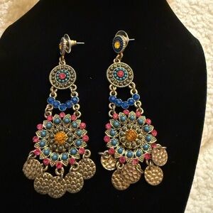 Bohemian Chic Dangle Earrings with Blue and Pink Accents
